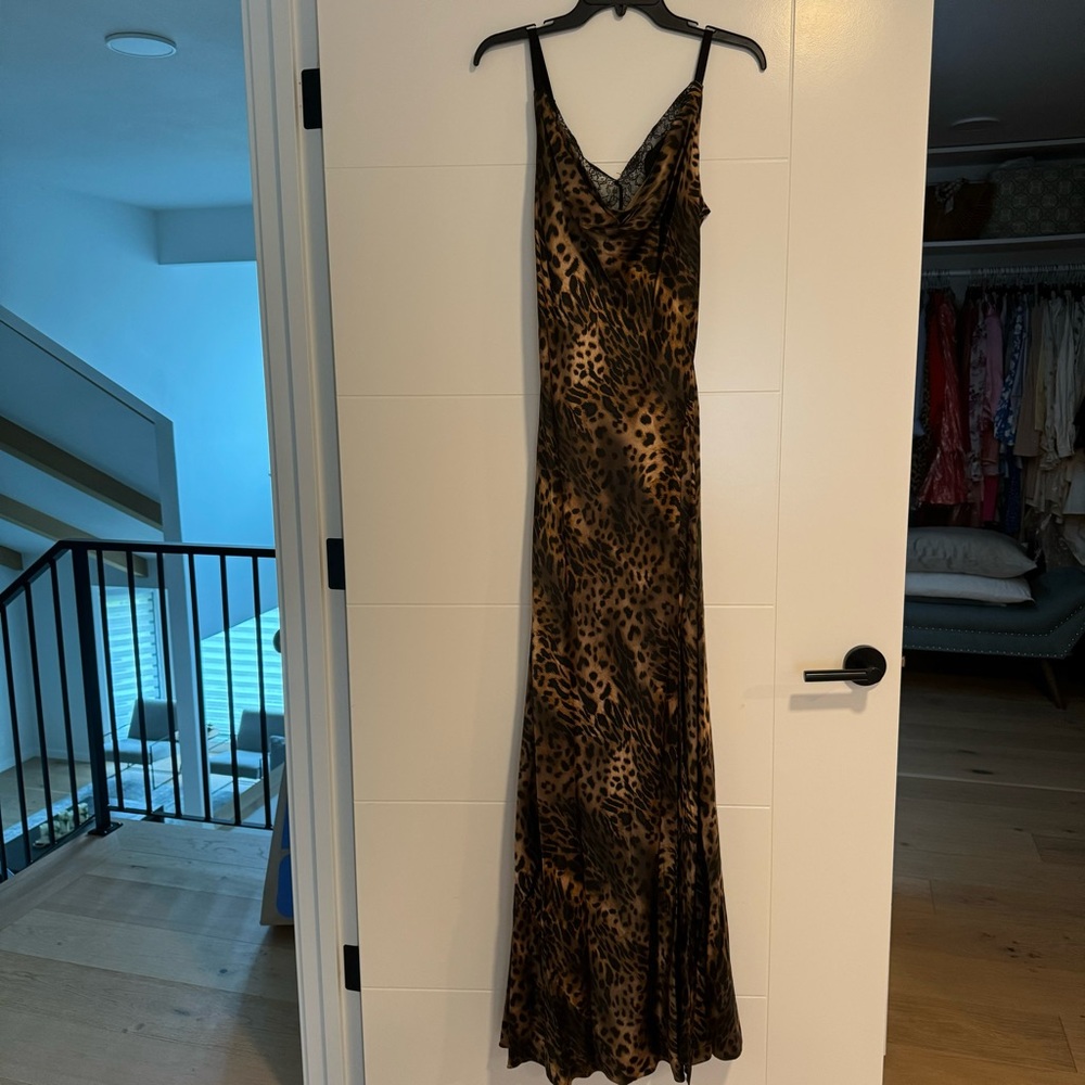 L'AGENCE Leopard Print Slip Maxi Dress in Brown and Black - Picture 3 of 9